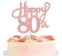 1 Pack Happy 80th Birthday Cake Topper Glitter Cheers to 80 Years Birthday Cake Decoration Eighty Hello 80 Fabulous Cake Pick for Happy 80th Birthday Anniversary Party Cake Decorations Rose Gold