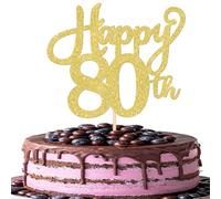 1 Pack Happy 80th Birthday Cake Topper Glitter Cheers to 80 Years Birthday Cake Pick Eighty Hello 80 Fabulous Cake Decoration for Happy 80th Birthday Anniversary Party Cake Decorations Gold