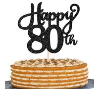 1 Pack Happy 80th Birthday Cake Topper Glitter Cheers to 80 Years Birthday Cake Pick Eighty Hello 80 Fabulous Cake Decoration for Happy 80th Birthday Anniversary Party Cake Decorations Black