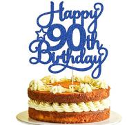 1 Pack Happy 90th Birthday Cake Topper Blue Glitter 90 & Fabulous Cheers to 90 Years Old Birthday Cake Pick for Celebrating 90th Birthday Anniversary Party Cake Decorations Supplies