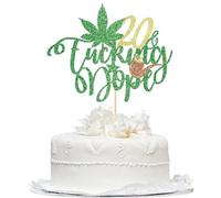 1 Pack Happy Birthday Cake Topper Glitter 420 Birthday Theme Cake Pick Pot Weed Leaves Cake Decorations for Men Women 420 Happy, Adult Cannabis/Twenty Anniversary Party Supplies