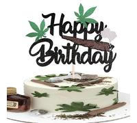 1 Pack Happy Birthday Cake Topper Glitter 420 Birthday Theme Cake Pick Pot Weed Leaves Cake Decorations for Men Women 420 Happy Birthday Party Supplies