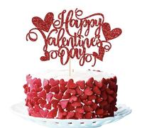 1 Pack Happy Valentine's Day Birthday Cake Decoration Happy Valentine's Heart Cake Decoration Cupcake Topper for Valentine's Day Wedding Party Cake Decoration for Birthday Red