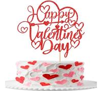 1 Pack Happy Valentine's Day Birthday Cake Decoration Happy Valentine's Heart Cake Decoration Cupcake Topper for Valentine's Day Wedding Party Cake Decoration for Birthday Red