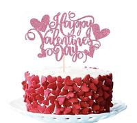 1 Pack Happy Valentine's Day Birthday Cake Decoration Happy Valentine's Heart Cake Decoration Cupcake Topper for Valentine's Day Wedding Party Cake Decoration for Birthday Pink