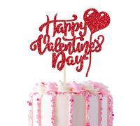 1 Pack Happy Valentine's Day Birthday Cake Decoration Happy Valentine's Heart Decoration Cupcake Topper for Valentine's Day Wedding Party Cake Decoration for Birthday Red