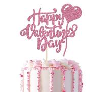 1 Pack Happy Valentine's Day Birthday Cake Decoration Happy Valentine's Heart Decoration Cupcake Topper for Valentine's Day Wedding Party Cake Decoration for Birthday Pink