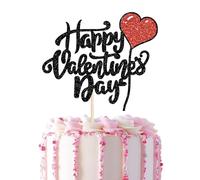 1 Pack Happy Valentine's Day Birthday Cake Decoration Happy Valentine's Heart Decoration Cupcake Topper for Valentine's Day Wedding Party Cake Decoration for Birthday Black