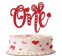 1 Pack Happy Valentine's Day Birthday Cake Decoration Happy Valentine's One Hearts First Birthday Cake Decoration Cupcake Topper Valentine's Day Wedding Party Cake Decoration for Birthday