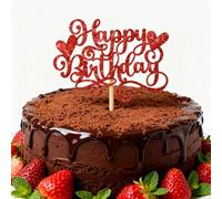 1 Pack Happy Valentine's Day Cake Topper with Love Heart Red Glitter Cake Pick,Sparkling Romantic Birthday Cake Decoration, Cake Toppers for Cakes & Cupcakes