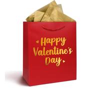 1 Pack Happy Valentine's Day Gift Bag with Tissue Paper Valentines Day Gift Tote Bags for Valentine's Day Present Bag Shopping Gift Wrap Party Favors