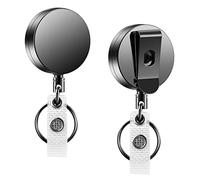 1 Pack Heavy Duty Badge Reel, Retractable Badge Clip,Upgrade Retractable Badge Holders,Premium Heavy Duty Metal ID Badge Holder with Belt Clip Key Ring for Name Card Keychain (2)