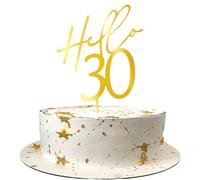 1 Pack Hello 30 Cake Topper Gold Acrylic 30th Birthday Cake Pick Cheers to 30 Years Cake Decorations for Happy 30th Birthday Anniversary Party Cake Decorations Supplies