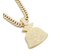 1 Pack Iced Out Clear Rhinestone Plastic Cuban Chain Money Bag Dollar Sign Pendant Necklace - Chunky Hip Hop Rap Street Punk Concert Flashy Statement Choker Necklace for Men Women