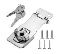 1 Pack Keyed Hasp Lock with Padlock,Heavy Duty Door Lock Hasp and Staple with Twist Knob Locking Clasp for Cabinets, Cupboards, Drawers, and Gates,2.5Inch(Silvery)
