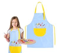 1 Pack Kids Aprons, Yellow and Blue Cute Kids Cartoon Apron Adjustable Waterproof Art Apron with Pockets Girls Boys Paint Apron Art Smock for Cooking Baking Painting & Crafts