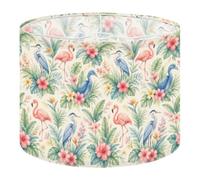 1 Pack Lamp Shades for Table Lamps, 13" x 10", Medium Drum Lamp Shades for Floor Lamps, Modern Fabric Replacement Shade with Flamingos Tropical Flowers Seamless Print, Easy Assembly Required