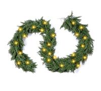 1 Pack LED Christmas Cedar Garland Lighted Artificial Pine Cypress Vines Faux Christmas Evergreen Mantle Fireplace Cascading Garland for Indoor Outdoor Table Stairs Winter Decoration (9 ft)