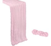 1 Pack Light Pink Cheesecloth Table Runner, Table Cloth, 90x300cm Boho Tablecloth for Weddings & Events, Light Pink Crinkled Gauze Fabric, Wrinkle-Resistant & Machine Washable (35x118in)