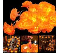 1 Pack Lighted Marigold Garland 20 LED Artificial Marigold Flowers String Lights Dia de Los Muertos Day of The Dead Decorations for Halloween Diwali Indian Party (1, 10 Ft 20 LED)