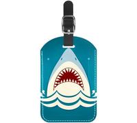 1 Pack Luggage Tag for Suitcase, LVTISEE Shark Jaws PU Leather Baggage Tag with Privacy Cover for Travel