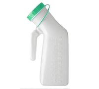 1 Pack Male Urinal Bottle with Glow in The Dark Screw Cap, 1000mL/33oz Spill Proof Plastic Mens Bedpan Bottle for Travel & Urine Collection, Measuring Scale & Easy Grip Handle(Green)