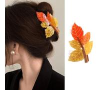 1 Pack Maple Leaf Hair Claw Clips for Women, Fall Autumn Leaves Design Strong Hold Hair Clips for Thick/Thin Hairs Orange Yellow Acrylic Non Slips Hair Jaw Clips for Thanksgiving Day Hair Accessories