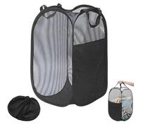 1 Pack Mesh Collapsible Laundry Baskets, Pop up Laundry Hamper Bins,Folding Washing Basket with Handles for Clothes Tidy Storage-Black