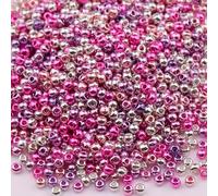 1 Pack Metallic Glass Seed Beads, 2mm Mixed Color Glass Seed Beads for Bracelets, Crafting, Keychain, About 1000Pcs, Pink Tone