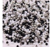 1 Pack Metallic Glass Seed Beads, 2mm Mixed Color Glass Seed Beads for Bracelets, Crafting, Keychain, About 1000Pcs, Black/White/Gray