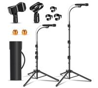 1 Pack Mic Stand 360°Gooseneck Microphone Stand for Singing Microphone Boom Stand Height Adjustable From 24” to 67” with 2 Mic Clips for Adults Kids Singing Lecture Stage