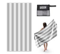 1 Pack Microfibre Beach Towels for Adults, 180 × 90 cm Quick Dry Beach Towel with Double Side Print, Lightweight Beach Towel with Net Bag, Sand Free Microfiber Towels for The Beach (Stripe Grey)