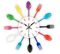 1 Pack Mirror-Effect Kitchen Clock With Spoon, Fork, And Removable 3D Sticker For Home Decoration, 32X32X4Cm, Colorful