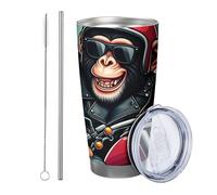 1 Pack Monkey Tumbler with Funny Marotorcycle Hat Bird Cloud Cool Animals Cartoon Sunglasses Black Red Metal Reusable No Spill