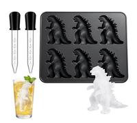 1 Pack Novelty Ice Cube Tray with Lid & 2 Pipettes, Detailed G0dzilla Silicone Ice Cube Mould for Themed Drinks and Parties, Flexible Freezer Tray for Home and Bar Use