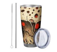 1 Pack Novelty Mushroom Tumblers with Botanical Plants and Leaves Design Powder Coating Hot Cold Spill Free Cup for Office Outdoor Club Dorm