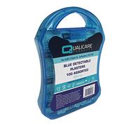1 Pack of 100 Assorted QUALICARE Premium Ultra Thin Blue Catering First AID KIT Wound Cut PLASTERS DRESSINGS in Easy Cary Compact Box