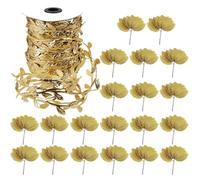 1 Pack Of Golden Leaves, 1 Pack Of Golden Flowers And Leaves, Decorative Artificial Flowers, Party Flower Decorations, Flower Vines For Decoration, Flower Party Decorations