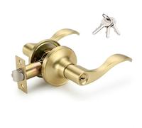 1 Pack of HENYIN Wave Lever Keyed Entry Door Lock/Door Knob Hardware Handle and Closet Lockset, Gold Color, with Key,Right Hand(805-G-R)