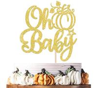1 Pack Oh Baby Pumpkin Cake Topper Glitter Pumpkin Fall Harvest Cake Pick for Thanksgiving Baby Shower Kids Birthday Party Autumn Theme Party Cupcake Decoration Supplies Gold