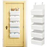 1 Pack Over The Door Organizer with 5 Large Pockets, Cotton Cloth Nursery Hanging Storage Organizer with Metal Hooks & PP Boards Fits 1.75in Thick Doors for Bedroom, Bathroom, Nursery, RV, Camper
