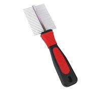 1 Pack Pet Grooming Comb, Double Row Dog Cat Comb for Long and Short Hair, Professional Red Deshedding Tool, Metal Teeth Fur Detangling Brush for Small Medium Large Pets - 19.5 x 5 cm
