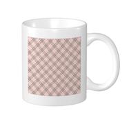 1 Pack Plaid Diagonal Lines Striped Modern Geometric Pink Black Ceramic Non-Spill Mug for Kitchen School Office Pantry with Handles 11 Oz