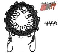 1 Pack Portable Clothesline, Elastic Clothesline Travel Washing Line Adjustable Retractable Airer Windproof Rope with 12 Wire Clips for Camping Clothes Laundry Drying Outdoor