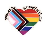1 Pack Pride Pin LGBTQ Accessories Progress Rainbow Badge Heart Shaped Metal Alloy Lapel Brooch Pins 3x2.3cm for Clothing Backpack Hat, Progressive Gay Lesbian Bisexual Unity Parade Decoration Gift