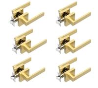 1 Pack Privacy Door Levers, Gold Flat Satin Brass Interior Door Handles for Bedroom or Bathroom, Keyless Heavy Duty Interior Door Knob, Finish Modern Design Door Hardware (6)