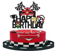 1 Pack Race Car Happy Birthday Cake Topper Glitter Traffic Light Trophy Flag Racing Car Cake Pick for Racing Theme Boys Girls Kids Birthday Party Supplies