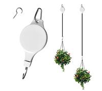 1 Pack Retractable Plant Pulley Adjustable Hanging Flower Basket Hooks for Hanging Plants Heavy Duty, Indoor Outdoor Plant Hanger for Garden Baskets Pots & Birds Feeder - White(1, Hook Type)