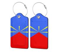 1 Pack Reunion Island Flag Leather Luggage Tag for Suitcase with ID Label Privacy Cover Address Card Stainless Steel Loop Travel Tags for Cruise Ships Airport Bag Backpack