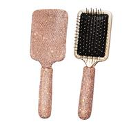 1 Pack Rhinestone Hair Brush Detangling Bling Detangle Massage Sparkle Compact Comb Crystal Air Cushion for Women Wet Dry (Champagne)